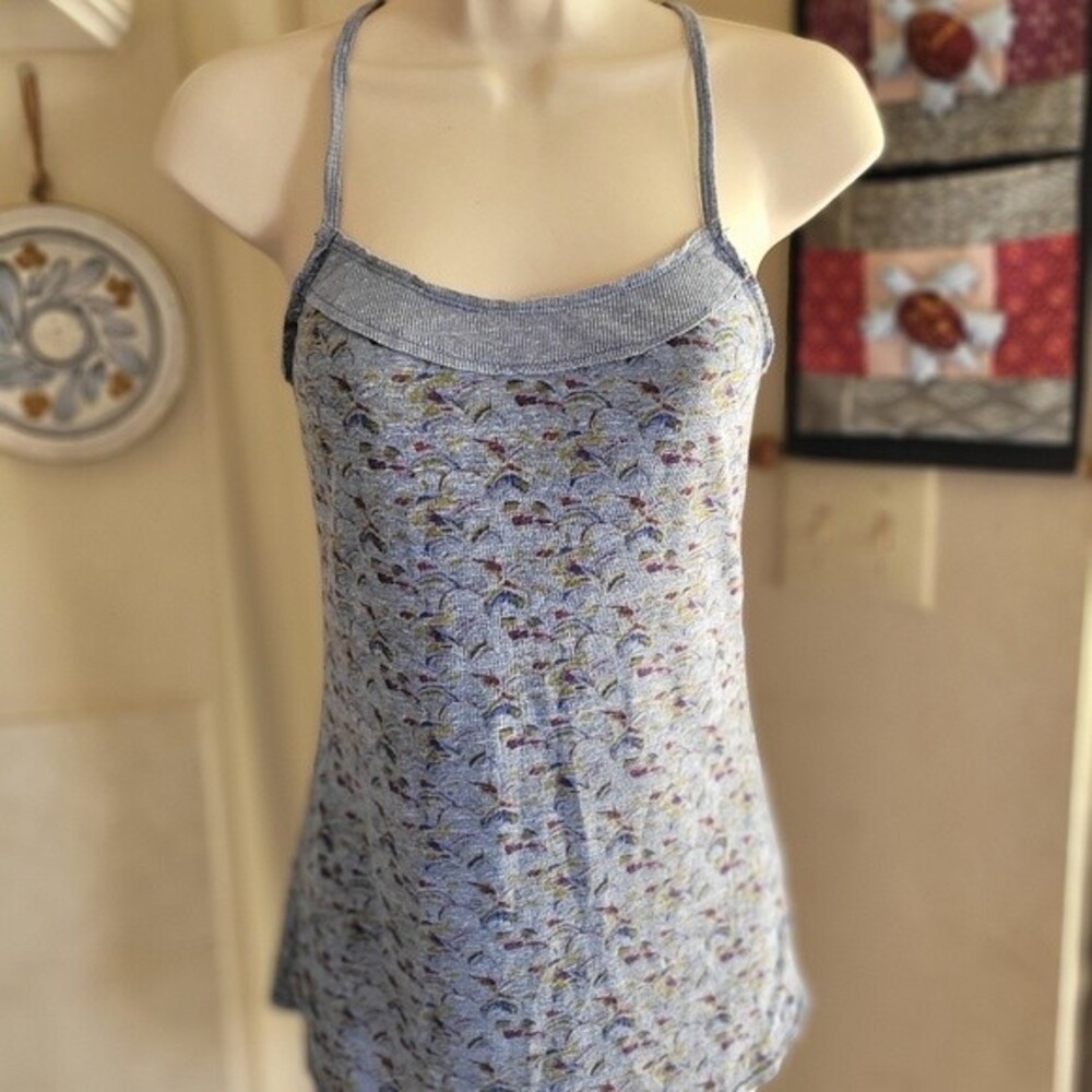 Free People Blue Abstract Racerback Tank Size Small - Picture 2 of 4